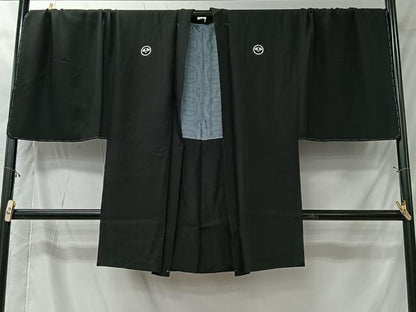 平和屋着物＃男性　長羽織　黒紋付　キングサイズ　正絹　逸品　未使用　CABK0044ua