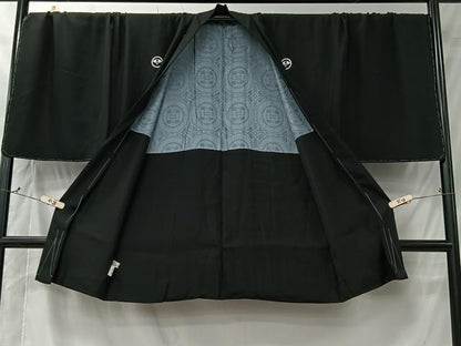 平和屋着物＃男性　長羽織　黒紋付　キングサイズ　正絹　逸品　未使用　CABK0044ua