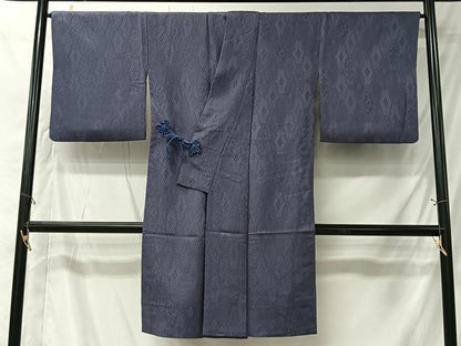 平和屋着物＃道中着　菱地紋　濃鼠色　ロング丈　正絹　逸品　CABK0052ua