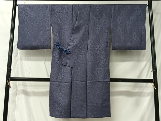 平和屋着物＃道中着　菱地紋　濃鼠色　ロング丈　正絹　逸品　CABK0052ua