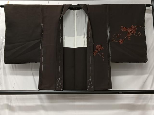 平和屋着物＃羽織　刺繍　葡萄蔦の葉文　正絹　逸品　CABK0055ua
