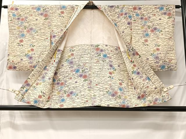 平和屋着物＃羽織　型染め　流水草花文　正絹　逸品　CABK0056ua