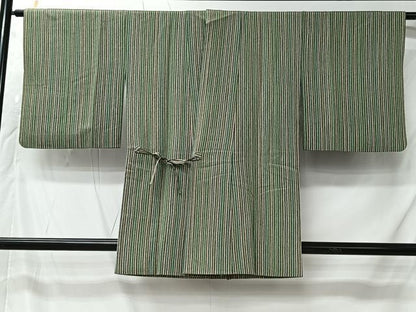 平和屋着物＃道中着　縞　正絹　逸品　CABK0058ua