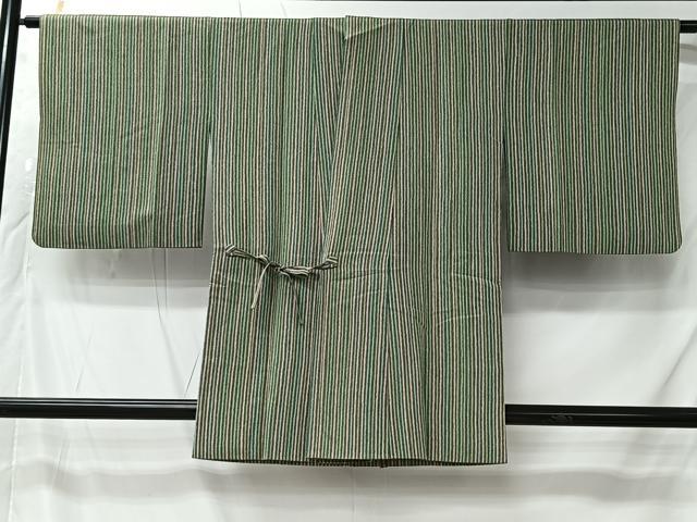 平和屋着物＃道中着　縞　正絹　逸品　CABK0058ua