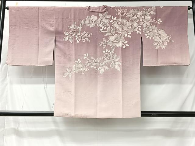 平和屋着物＃道中着　絞り　草花文　暈し染め　正絹　逸品　CABK0059ua