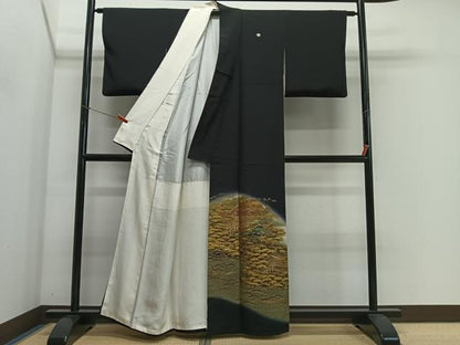 平和屋着物■豪華黒留袖　流水風景文　金銀彩　正絹　逸品　CABK0062ua