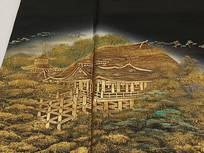 平和屋着物■豪華黒留袖　流水風景文　金銀彩　正絹　逸品　CABK0062ua