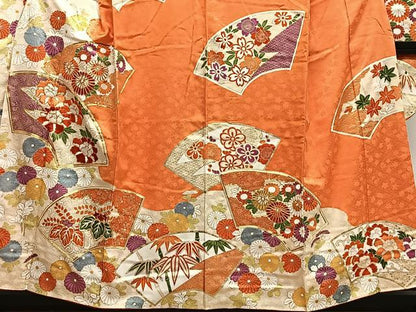 平和屋着物■豪華振袖　駒刺繍　地紙草花文　金彩　正絹　逸品　CABK0070ua