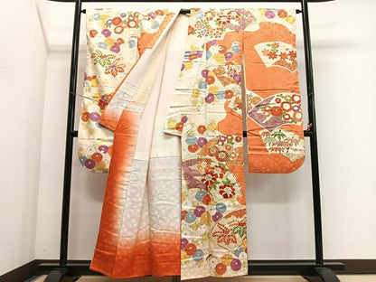 平和屋着物■豪華振袖　駒刺繍　地紙草花文　金彩　正絹　逸品　CABK0070ua