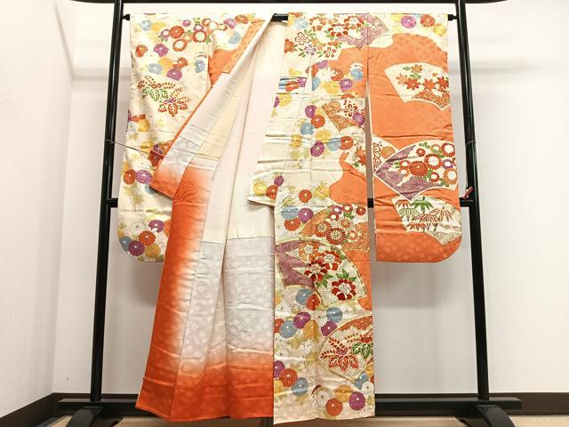 平和屋着物■豪華振袖　駒刺繍　地紙草花文　金彩　正絹　逸品　CABK0070ua