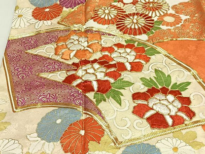 平和屋着物■豪華振袖　駒刺繍　地紙草花文　金彩　正絹　逸品　CABK0070ua