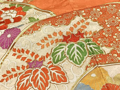 平和屋着物■豪華振袖　駒刺繍　地紙草花文　金彩　正絹　逸品　CABK0070ua