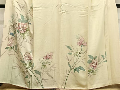 平和屋着物■訪問着　駒刺繍　草花文　金彩　正絹　逸品　CABK0071ua