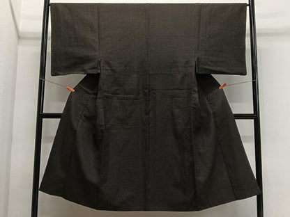 平和屋着物■男性　紬　霞文　黒地　正絹　逸品　CABK0074ua