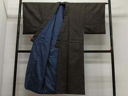 平和屋着物■男性　紬　霞文　黒地　正絹　逸品　CABK0074ua