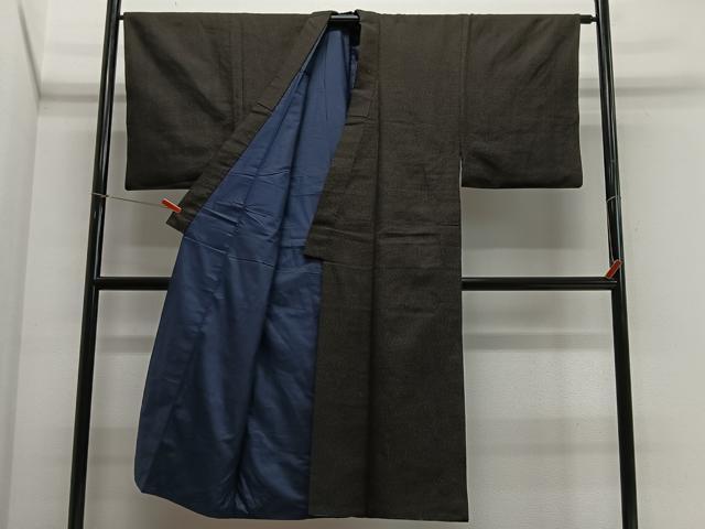 平和屋着物■男性　紬　霞文　黒地　正絹　逸品　CABK0074ua