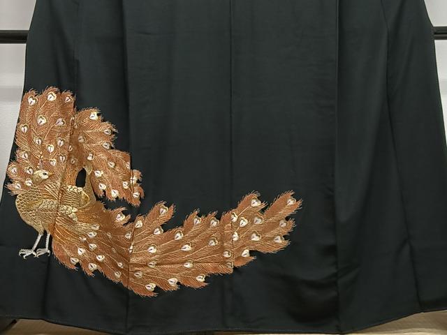 平和屋着物■豪華黒留袖　刺繍　孔雀文　金銀糸　正絹　逸品　CABK0077ua