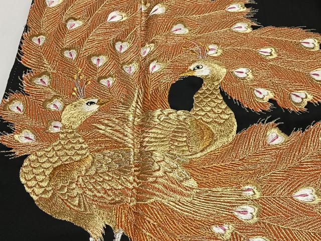 平和屋着物■豪華黒留袖　刺繍　孔雀文　金銀糸　正絹　逸品　CABK0077ua
