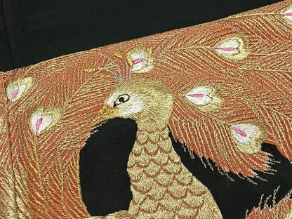 平和屋着物■豪華黒留袖　刺繍　孔雀文　金銀糸　正絹　逸品　CABK0077ua