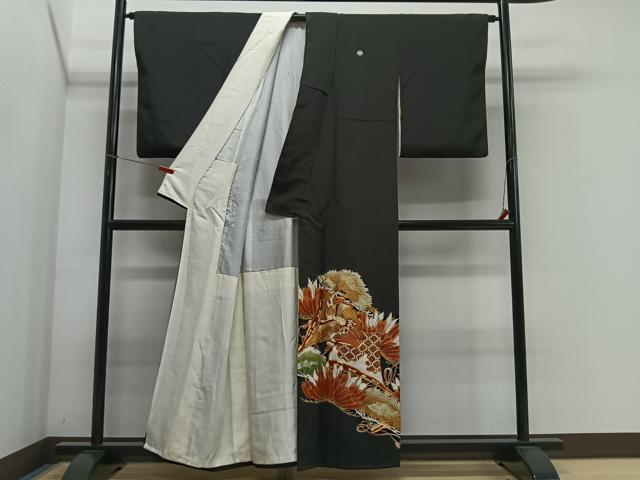 平和屋着物■豪華黒留袖　駒刺繍　扇面飛鶴花文　金彩　正絹　逸品　CABK0078ua