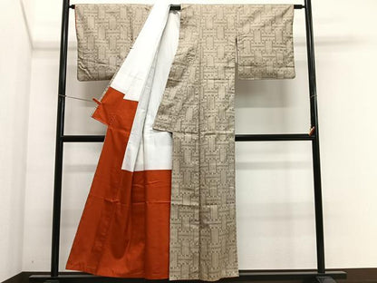 平和屋着物■上質な紬　幾何学文　正絹　逸品　CABK0080ua