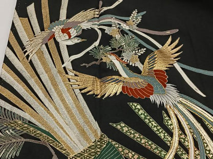 平和屋着物■豪華黒留袖　駒刺繍　束ね熨斗飛鳥文　金銀彩　正絹　逸品　CABK0087ua