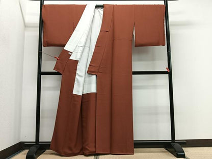 平和屋着物■上質な色無地　赤錆色　正絹　逸品　CABK0088ua
