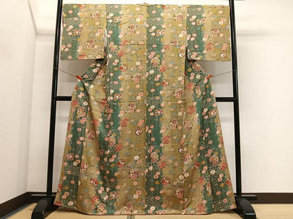 平和屋着物■上質な小紋　草花間道　金彩　正絹　逸品　CABK0091ua