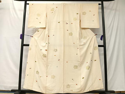 平和屋着物■上質な小紋　扇面舞梅文　金彩　正絹　逸品　CABK0094ua