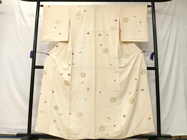 平和屋着物■上質な小紋　扇面舞梅文　金彩　正絹　逸品　CABK0094ua