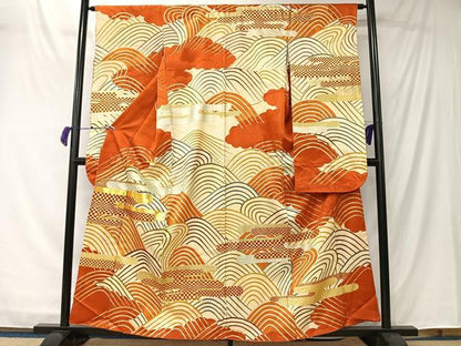 平和屋着物■豪華振袖　駒刺繍　エ霞遠山文　金彩　正絹　逸品　CABK0097ua