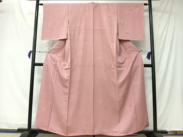 平和屋着物■上質な色無地　芝草風景地紋　退紅色　正絹　逸品　未使用　CABK0099ua