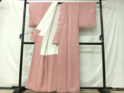 平和屋着物■上質な色無地　芝草風景地紋　退紅色　正絹　逸品　未使用　CABK0099ua