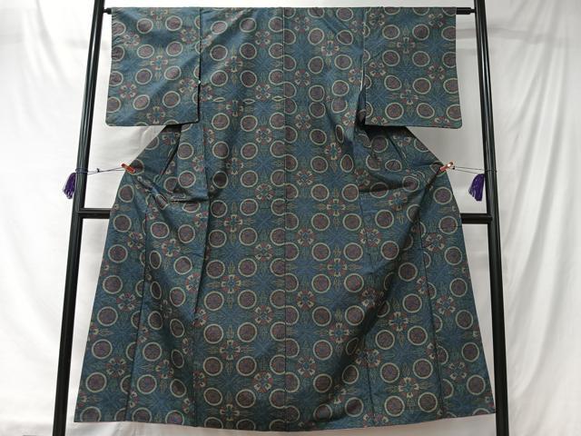 平和屋着物■本場染大島紬　草花丸文　正絹　逸品　CABK0102ua