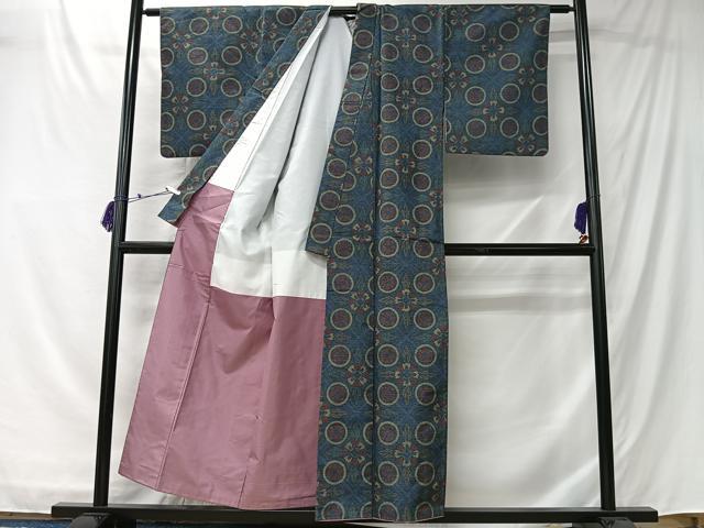 平和屋着物■本場染大島紬　草花丸文　正絹　逸品　CABK0102ua
