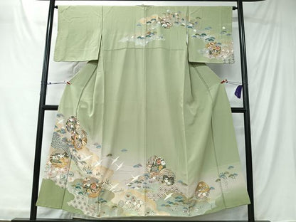 平和屋着物■訪問着　駒刺繍　雪輪草花文　暈し染め　金彩　正絹　逸品　CABK0108ua