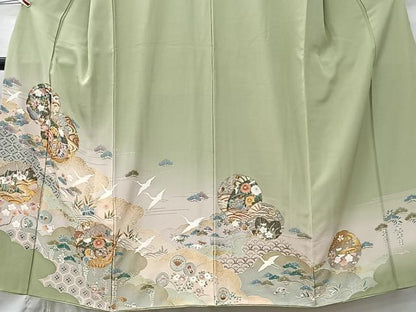 平和屋着物■訪問着　駒刺繍　雪輪草花文　暈し染め　金彩　正絹　逸品　CABK0108ua