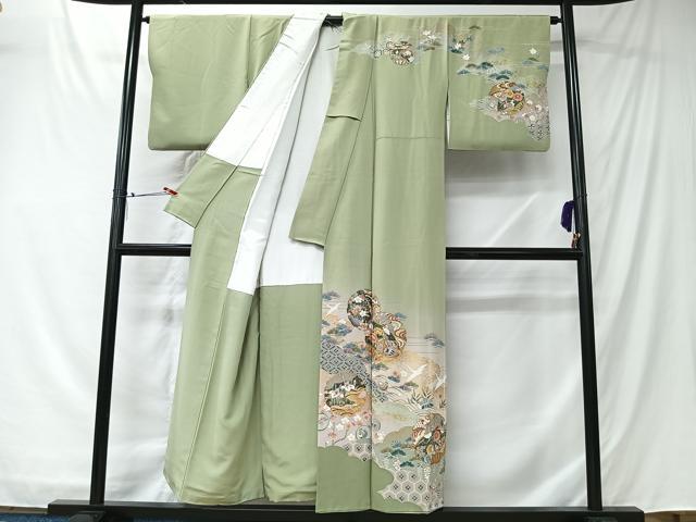 平和屋着物■訪問着　駒刺繍　雪輪草花文　暈し染め　金彩　正絹　逸品　CABK0108ua
