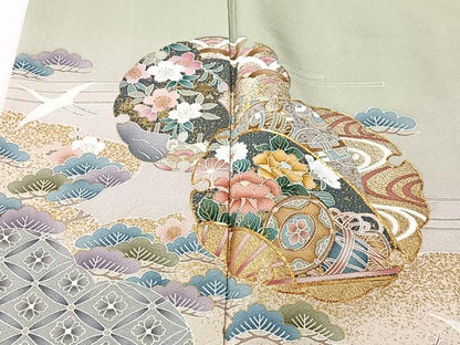 平和屋着物■訪問着　駒刺繍　雪輪草花文　暈し染め　金彩　正絹　逸品　CABK0108ua
