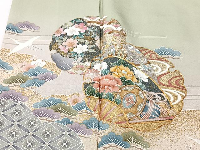 平和屋着物■訪問着　駒刺繍　雪輪草花文　暈し染め　金彩　正絹　逸品　CABK0108ua