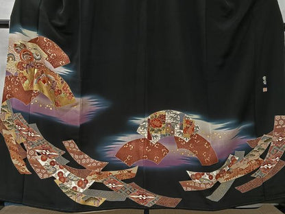 平和屋着物■世界的ファッションデザイナー　山本寛斎　kansaiブランド　駒刺繍　地紙花鳥文　暈し染め　金彩　正絹　逸品　CABK0109ua