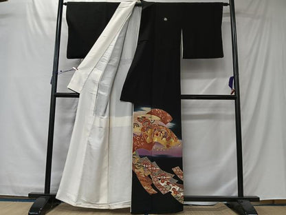 平和屋着物■世界的ファッションデザイナー　山本寛斎　kansaiブランド　駒刺繍　地紙花鳥文　暈し染め　金彩　正絹　逸品　CABK0109ua