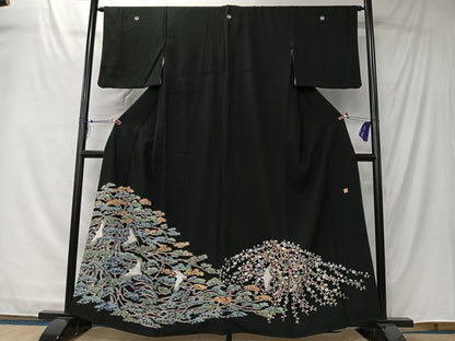 平和屋着物■豪華黒留袖　作家物　飛鶴梅松文　正絹　逸品　CABK0110ua