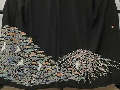 平和屋着物■豪華黒留袖　作家物　飛鶴梅松文　正絹　逸品　CABK0110ua