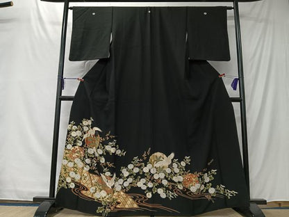 平和屋着物■豪華黒留袖　雪輪飛鶴草花文　金彩　正絹　逸品　CABK0111ua