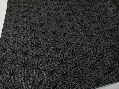 平和屋着物■上質な紬　麻の葉文様　黒地　正絹　逸品　未使用　CABK0116ua