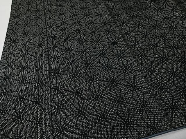 平和屋着物■上質な紬　麻の葉文様　黒地　正絹　逸品　未使用　CABK0116ua