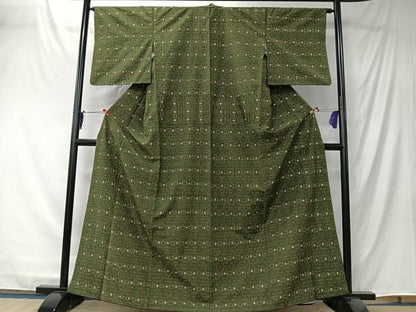 平和屋着物■上質な紬　幾何学文　正絹　逸品　CABK0119ua