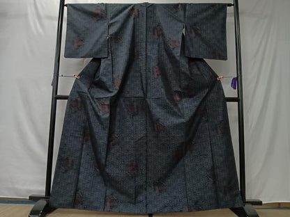 平和屋着物■本場大島紬　麻の葉絵巻文　証紙付き　正絹　逸品　CABK0124ua