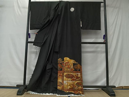 平和屋着物■豪華黒留袖　作家物　本漆箔　格子扇面草花文　金彩　上代　35万　仮絵羽　正絹　逸品　未使用　CABK0126ua